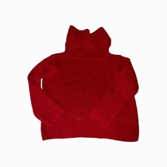 $198 Eileen Fisher Women's Red Wool Cowl Funnel Neck Pullover Sweater Sz Large - Picture 5 of 10